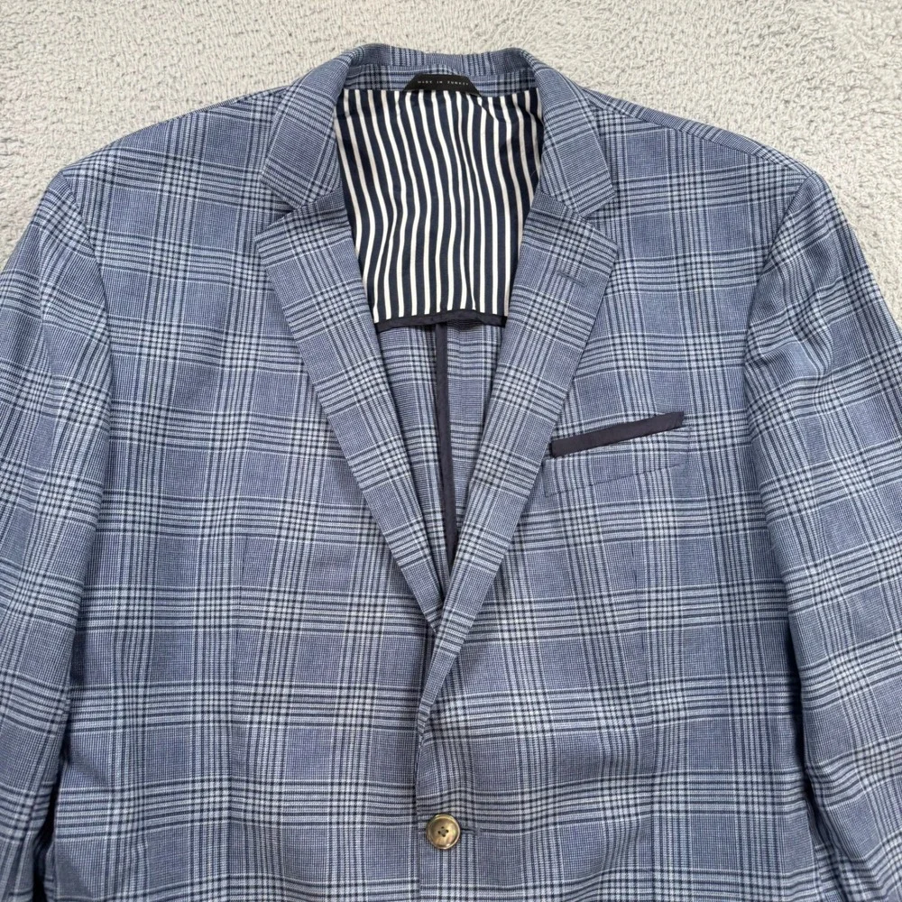 Hugo Boss Men 44R Blue Glen Plaid Super 100 Virgin Wool Sport Coat Blazer Turkey